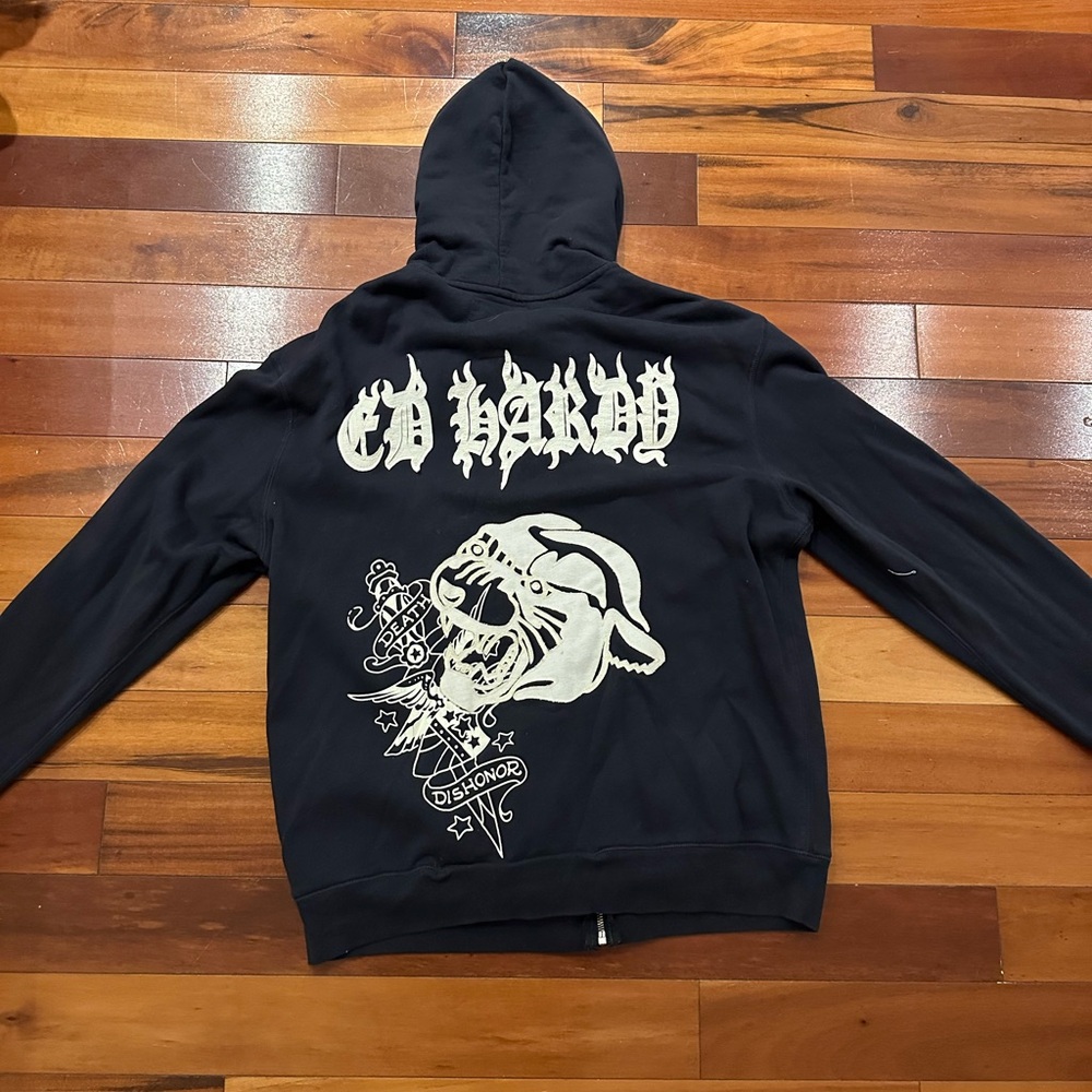 Ed Hardy Black Hoodie with White Graphics - Picture 2 of 3